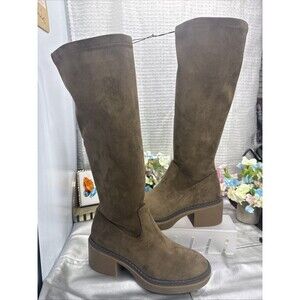 (A6)White Mountain Brown Suede Knee High Riding Boot Zipper Accent Women,Sz 6